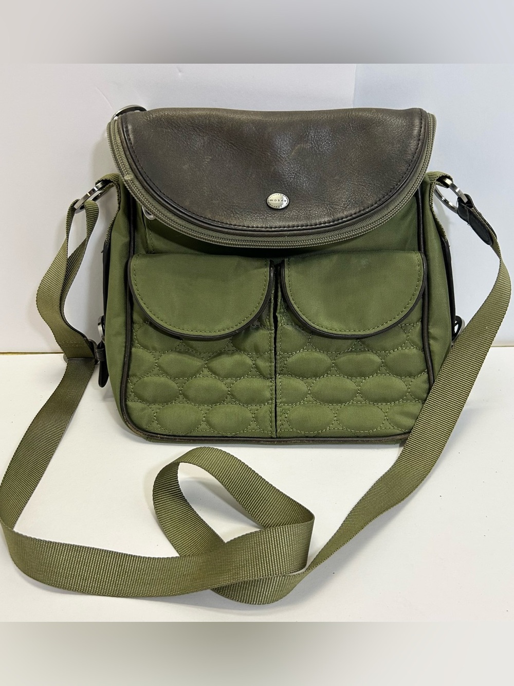 Mosey Green Quilted Crossbody Bag purse adjustable strap pockets travel